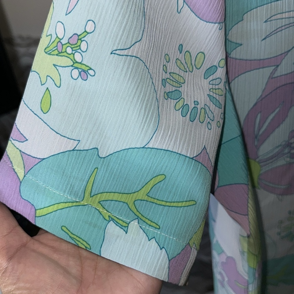 Allison Daley -VINTAGE Blue Lavender Floral Short Sleeve Button Down Size Large - Picture 8 of 16